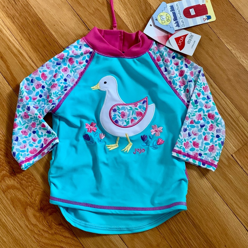 JoJo Maman Bebe NWT 6-12m UPF 50 Long Sleeve Rashguard with Sun Protection